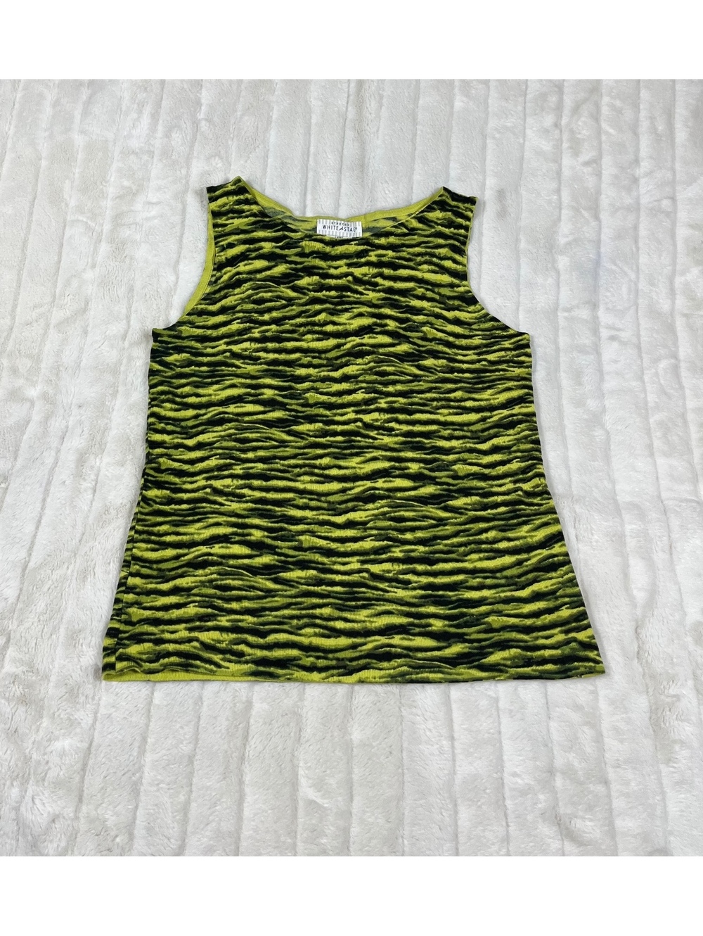 White Stag M 80s Style Animal Print Neon Green Black "Avocado Twist" Knit Tank